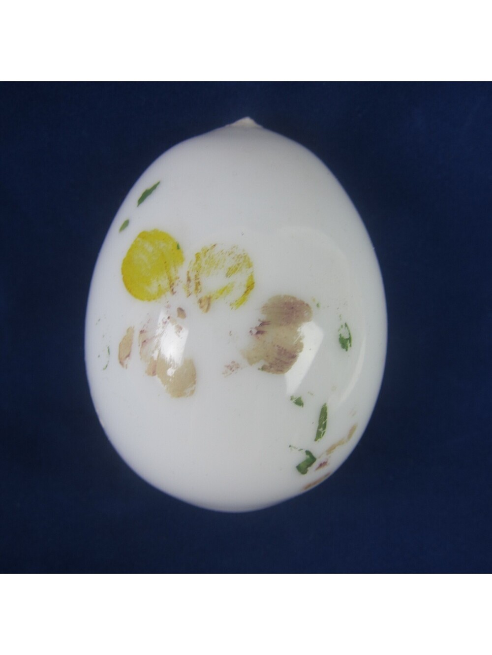 Antique Victorian Milk Glass Egg Hand Painted Yellow Flower Green Stem 3.25"